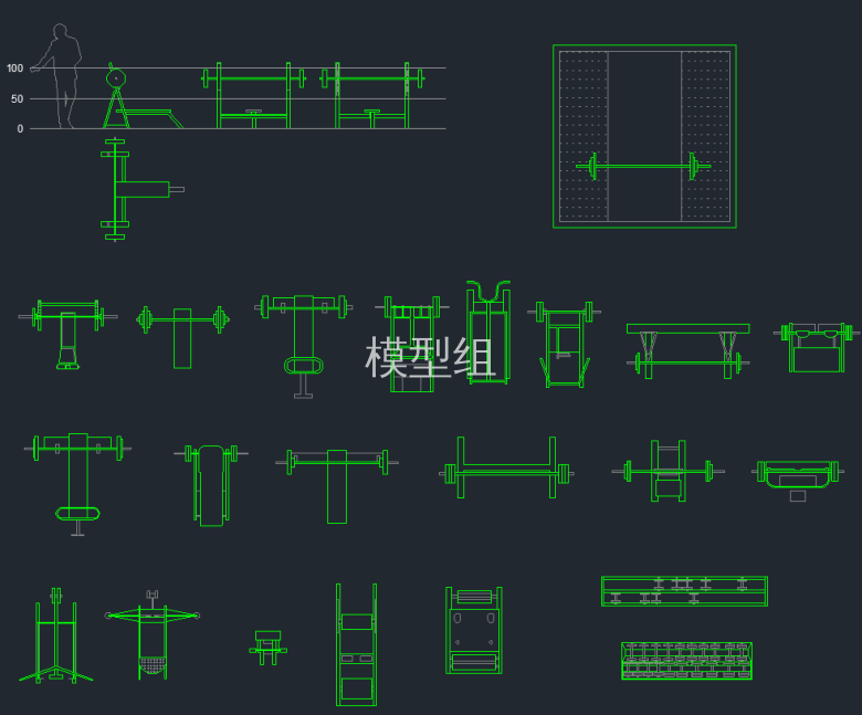 bandao下载健身房平面图 器材平面图cad施工图下载、健身房 器材dwg文件(图2)